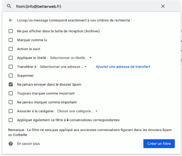 Créer un filtre dans GMail