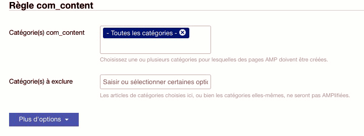 Choix des catégories dans wbAmp