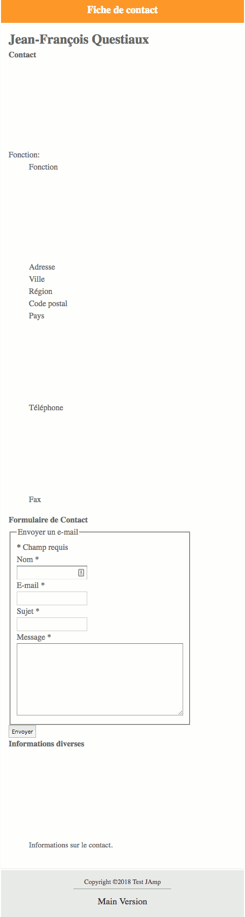 Fiche de contact Joomla! dans JAmp