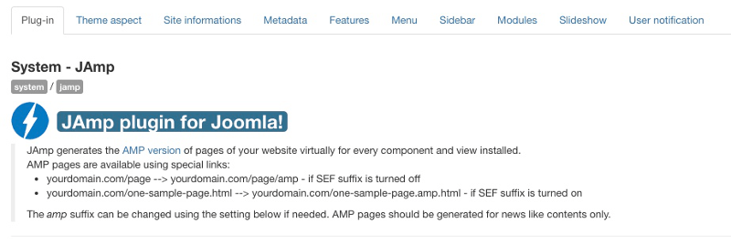 Interface du plugin JAmp pour Joomla!