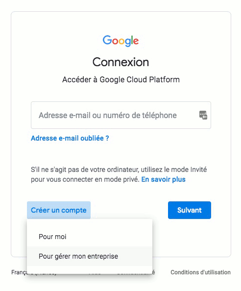 Création d'un compte Google