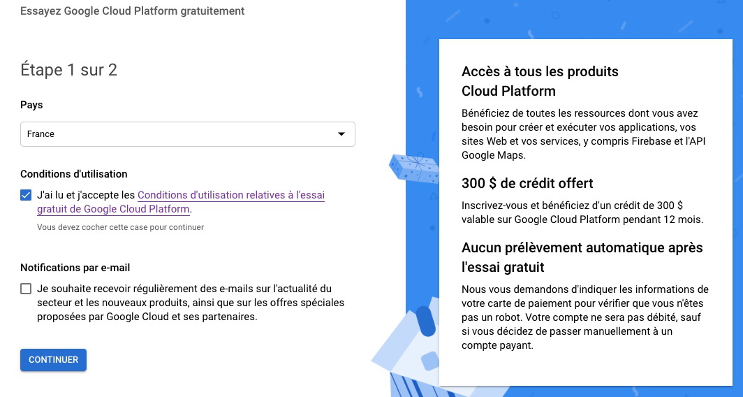 Facturation Google Cloud - étape 1