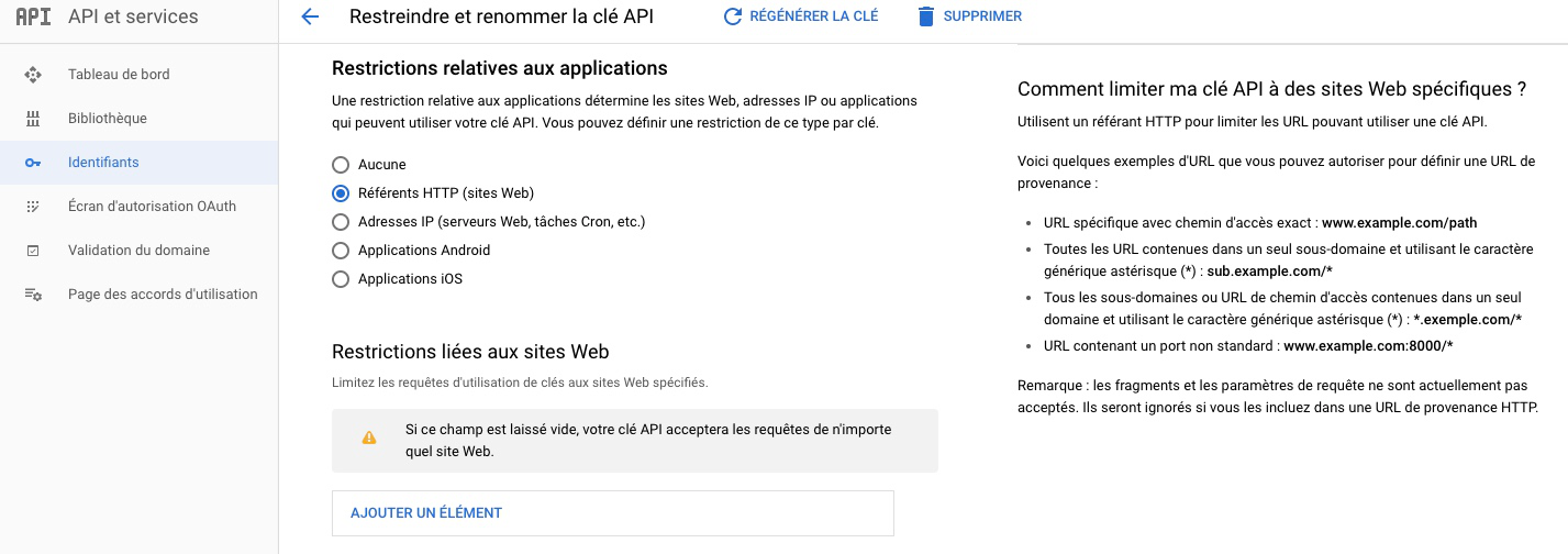 Sécurité de la clé API Google