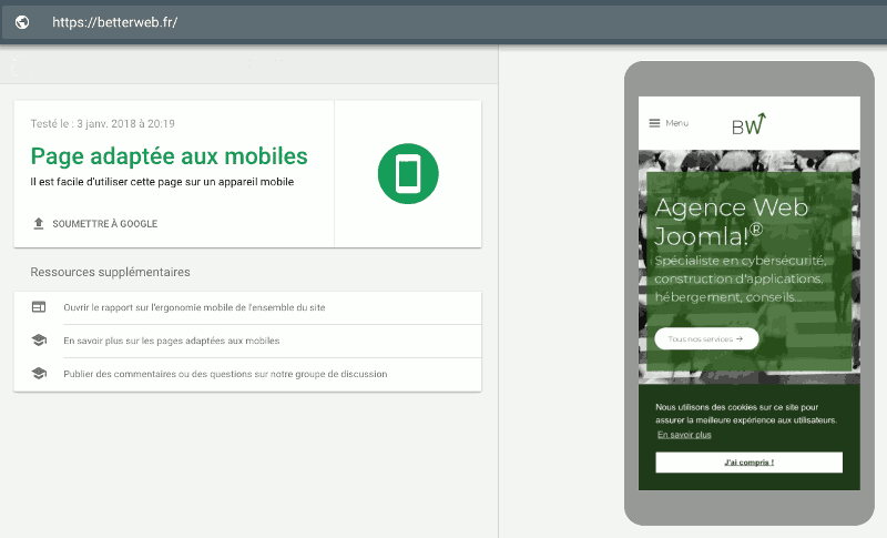 Résultat du test d'adaptation aux mobiles