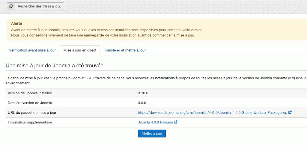 Mettre à jour Joomla!