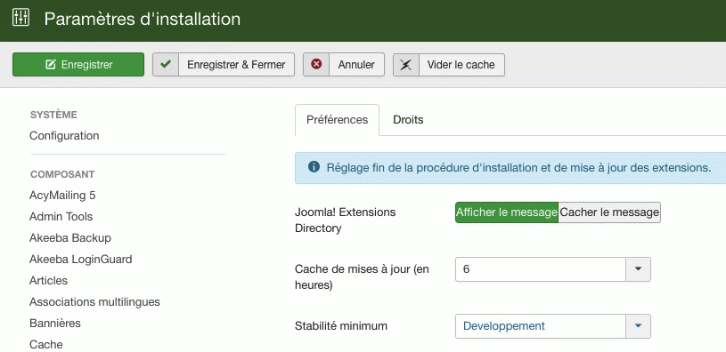 Paramètres d'installation de Joomla!