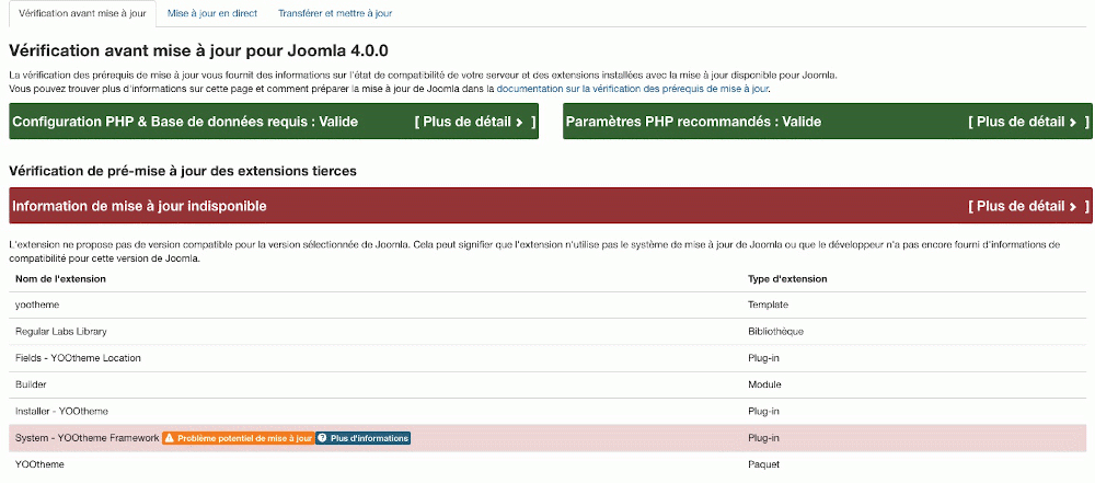 Vérification mise à jour Joomla! 4