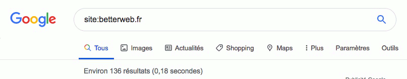 Recherche pages indexées Google