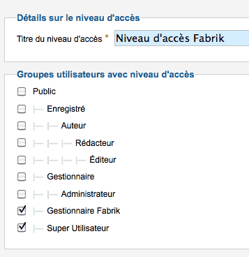 Création d'un niveau d'accès dans Joomla!