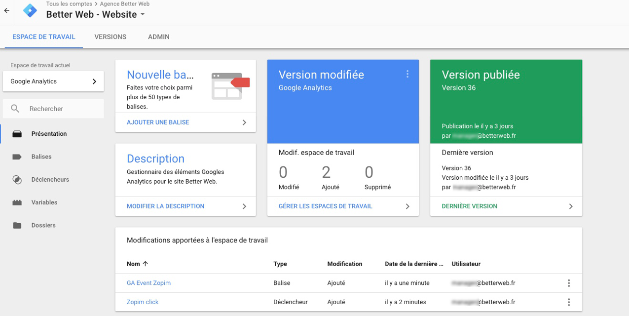 Interface google Tag Manager