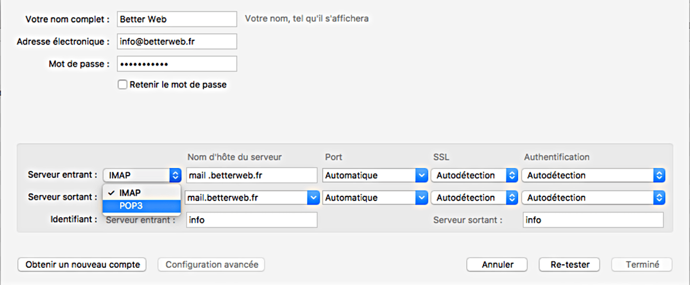 Choix Pop ou IMAP dans Thunderbird